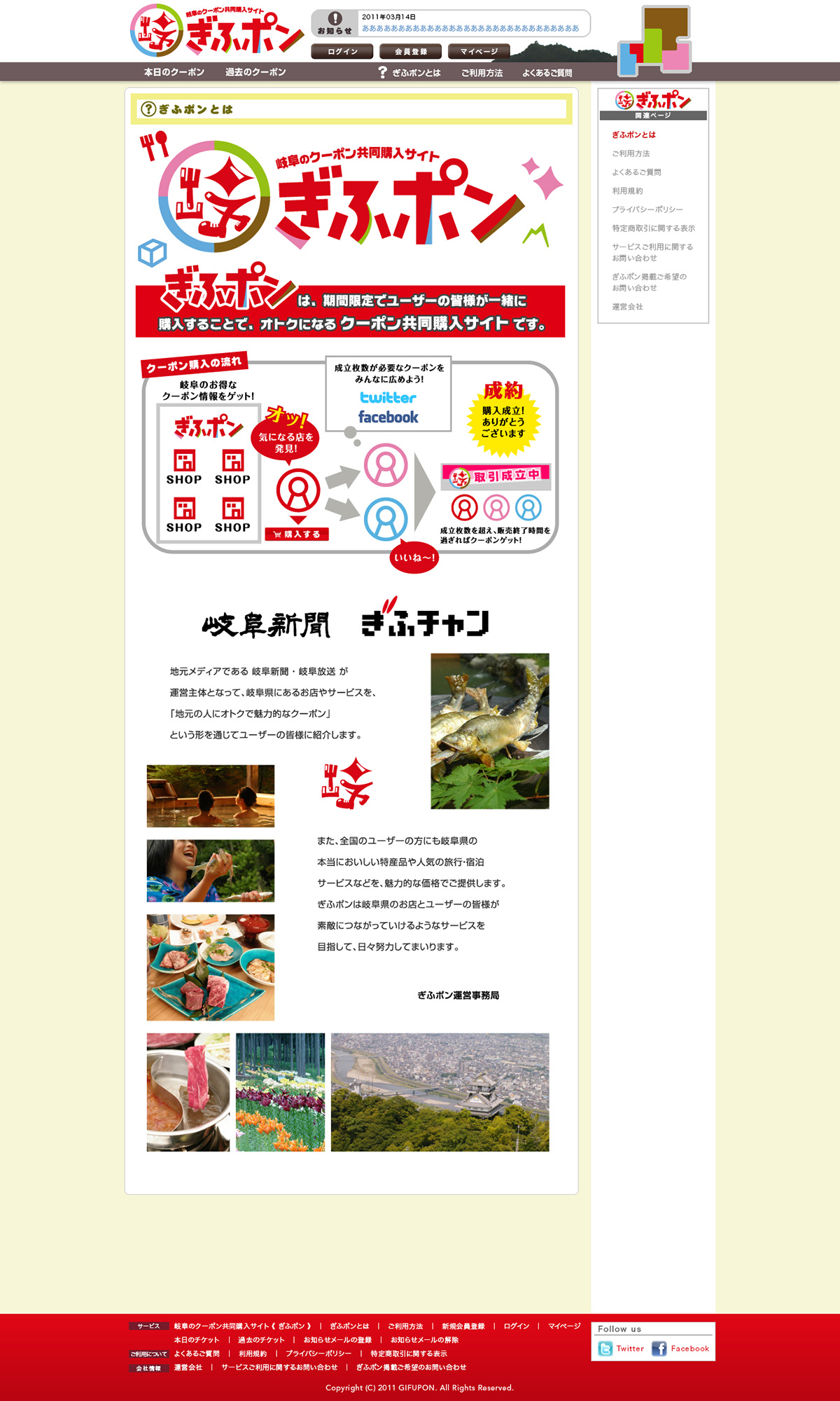 クーポン共同購入の仕組みを紹介する「ぎふポンとは」ページ